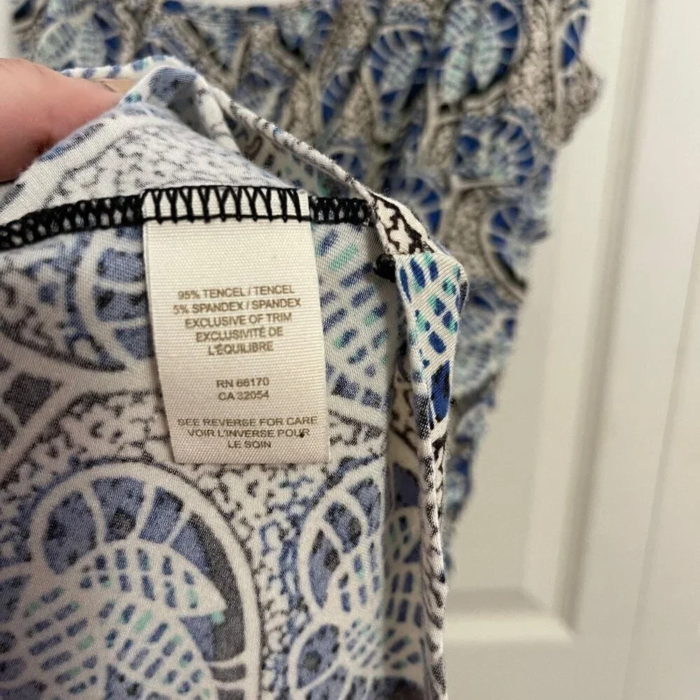 Free People Women's Blue Heart Leaf Print Ruched One Shoulder Mini Dress Large